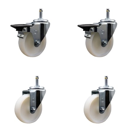Service Caster 4'' Nylon Wheel Swivel 7/16'' Grip Ring Stem Caster Set 2 Brakes, 4PK SCC-GR20S414-NYS-PLB-716138-2-S-2
